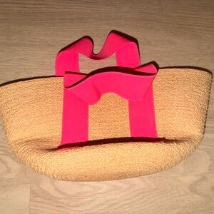 Lola Mini Market Bag - Hot Pink & Raffia Mini Straw Tote - New w/ Tags